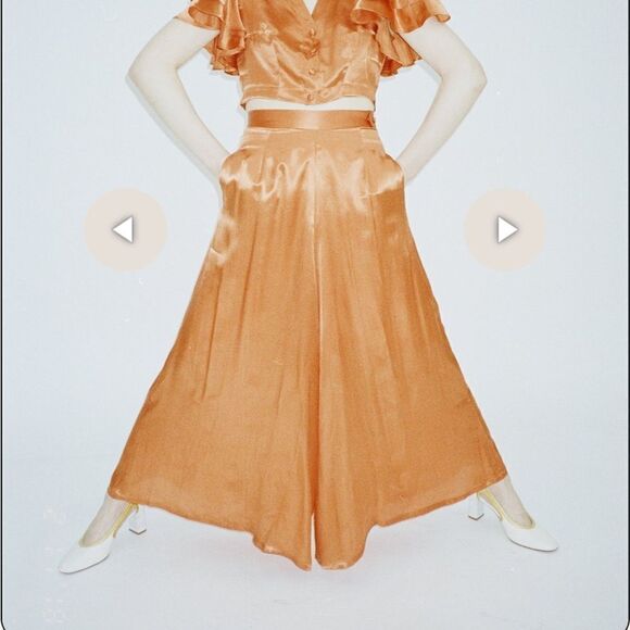 Hannah Kristina Metz Lady Jane Orange Silk Wide Leg Pants | Size 6 - Picture 1 of 10